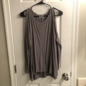 Grey open shoulder long sleeve shirt